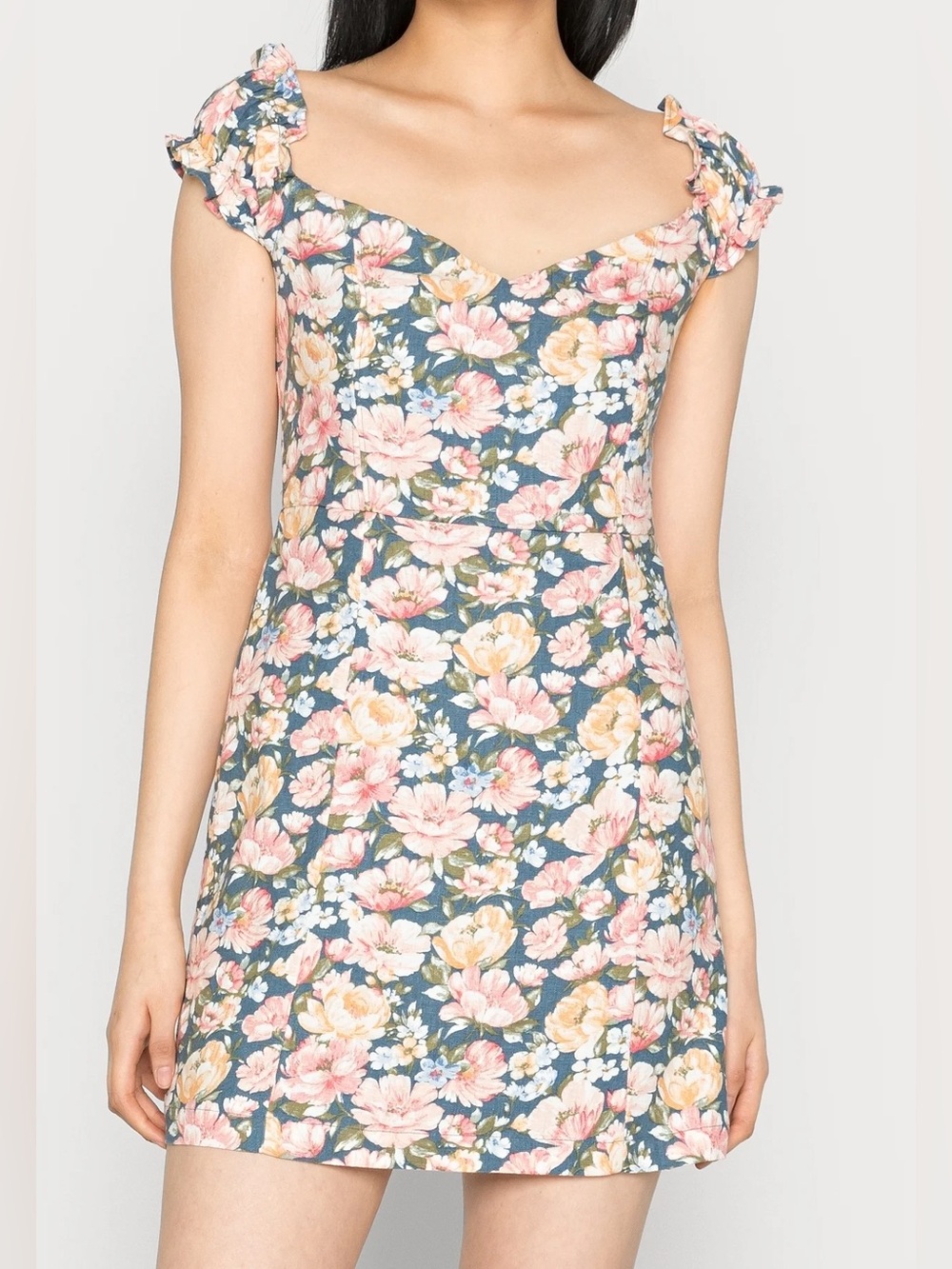 Abercrombie & Fitch Off-the-Shoulder Floral Sweetheart Linen Blend Mini Dress